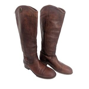 Frye Women's Melissa Button cognac leather knee-high riding boots: Size 7.5